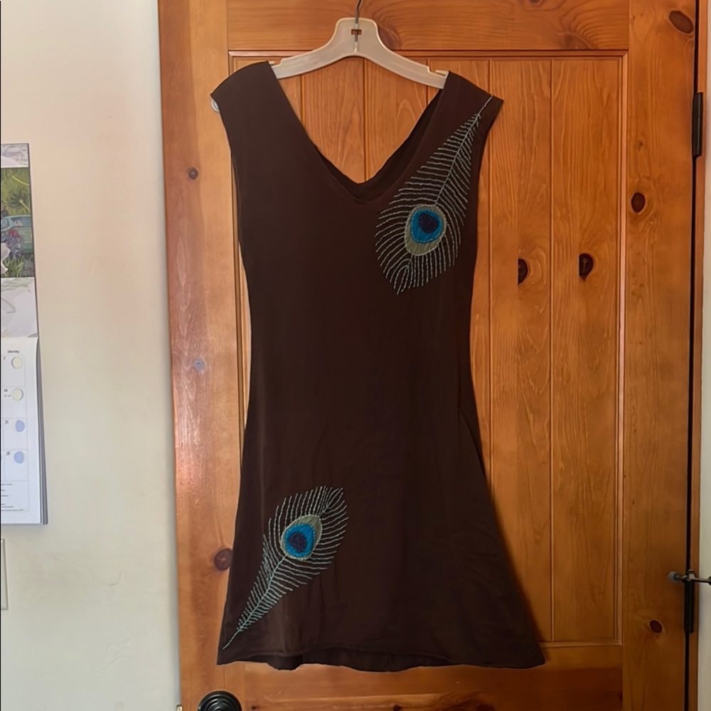 Synergy Organic Brown Dress with Peacock Feather Design